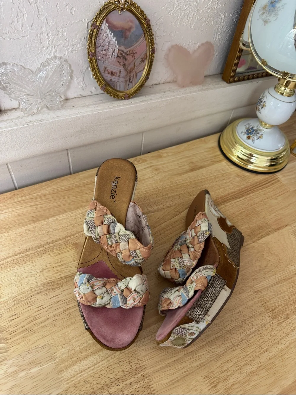 2000s Dreamy Whimsical Kenzie Patchwork Braided Platform Wedges Size 9 Y2K Fairy